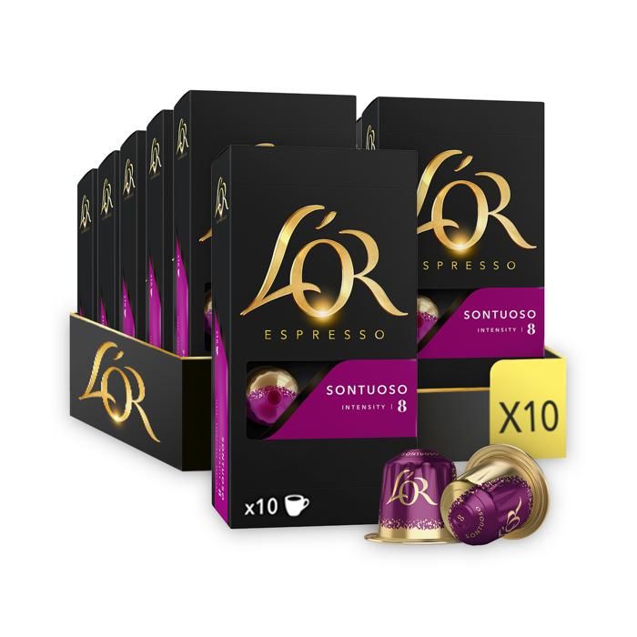L'Or Espresso Café - 100 capsules Sontuoso Intensité 8 - Compatibles Nespresso®* - Lot de 10 x 10