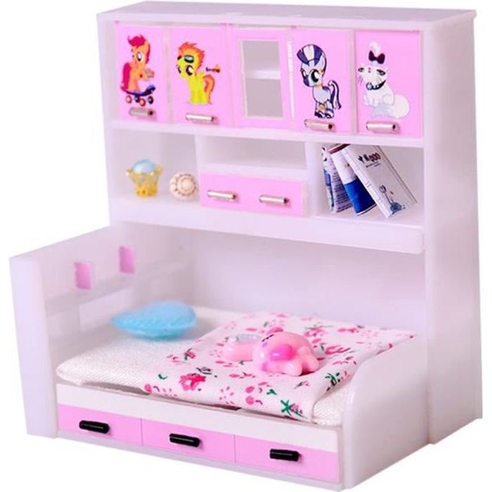 Lit Armoire pour Enfants à L'échelle 1/12 avec Accessoire pour Meubles de Chambre à Coucher