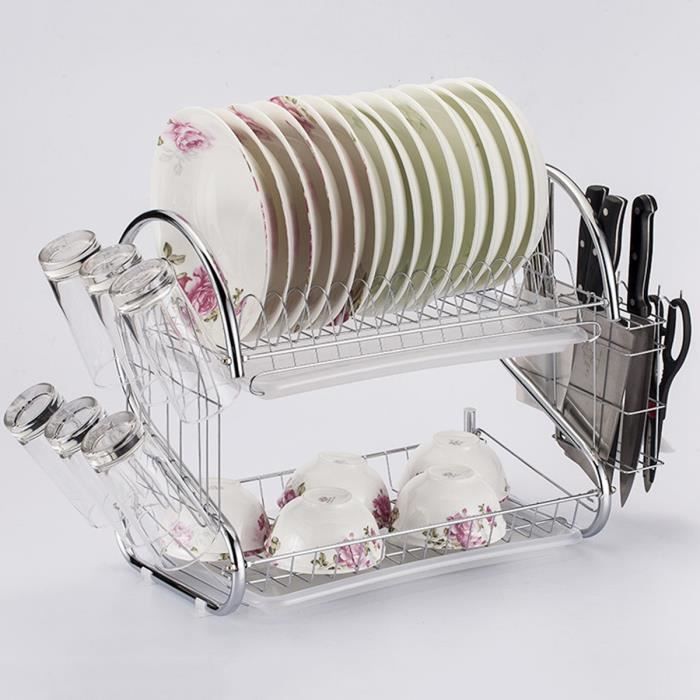AvanC Égouttoir a Vaisselle Avec Plateau Inox Porte-Tasse 2 Étages