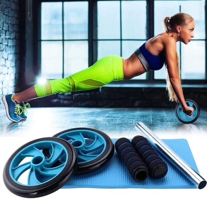 Roue D'Exercice Abdominale Appareil Abdominal Multifonctionnel Roue de Fitness Abdominale à Double Rouleau Muscle ÉQuipement