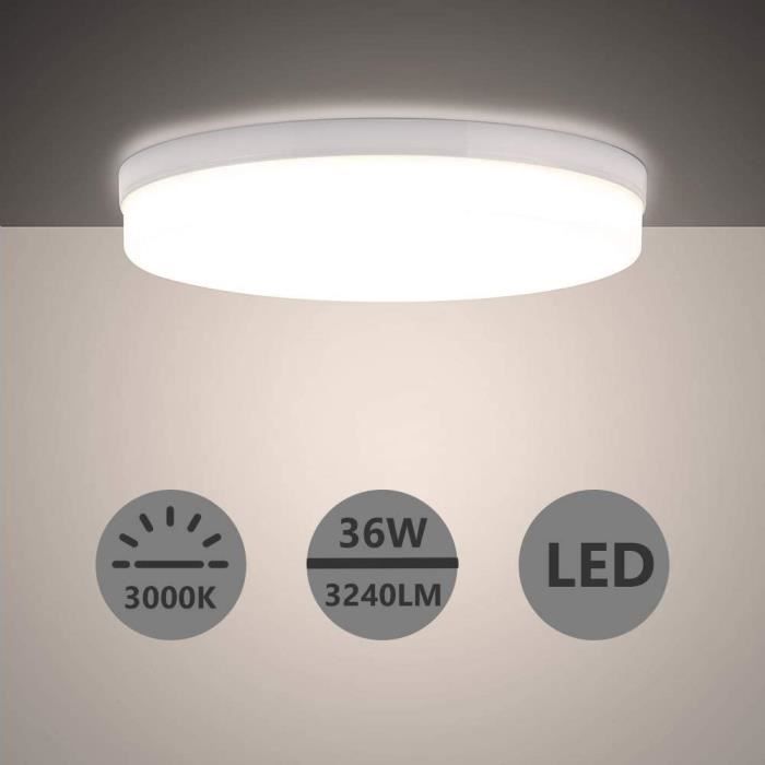 Yafido Plafonnier LED 36W Blanc Chaud 3000K 3240LM Ultra-mince Moderne Facile à installer Ø23*4cm