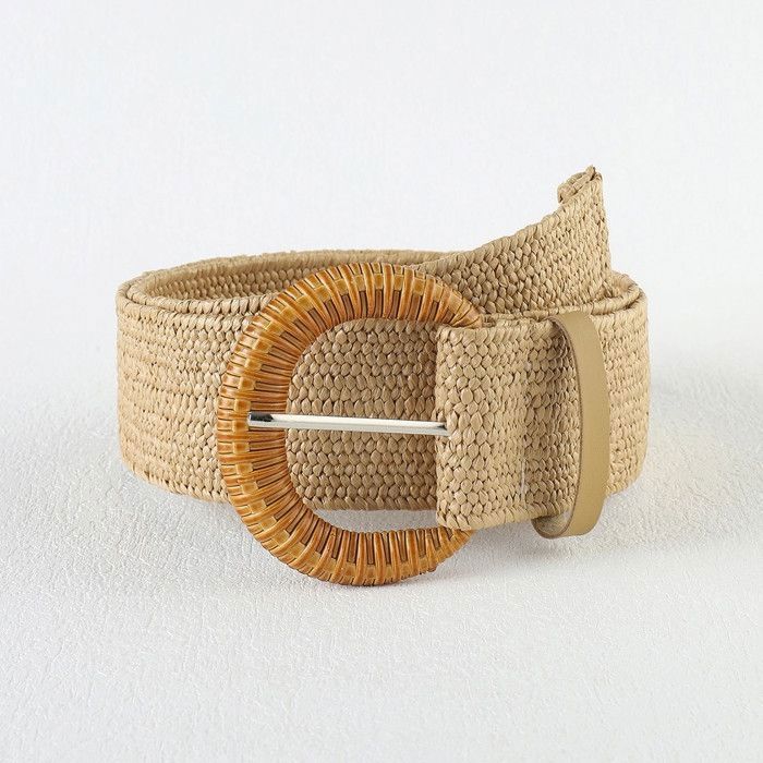 LIMHOO Ceinture Élastique Tressée Paille Boho Femme – Large Extensible, Boucle Dorée Vintage, Style Bohème Chic