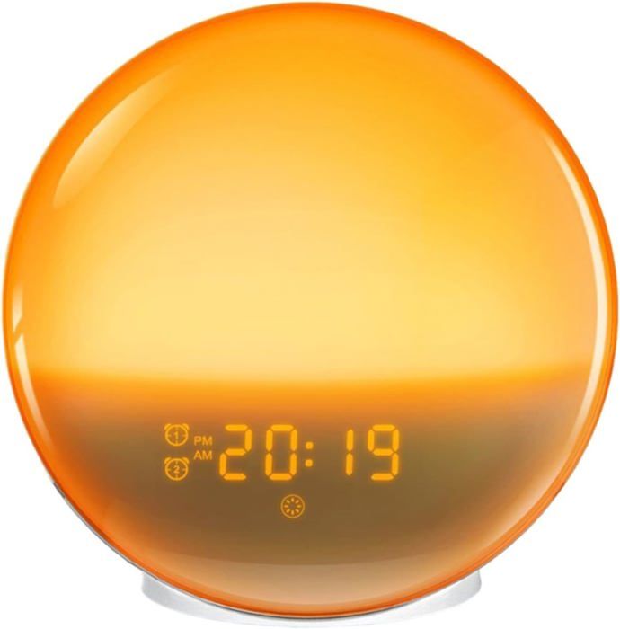 Réveil Simulateur Aube APM - Lumière Progressive Lever/Coucher Soleil - 6 Sons Naturels - Radio FM - Lampe Chevet