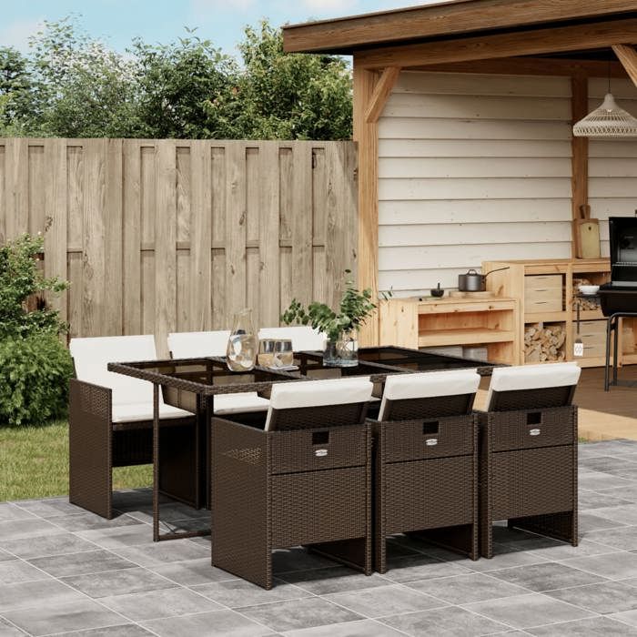 vidaXL Ensemble à Manger de Jardin avec Coussins 7 pcs Table et Chaise de Terrasse Meubles de Patio Mobilier dExtérieur
