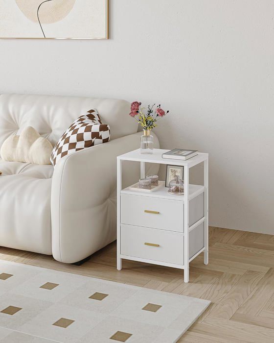 Table de Chevet Lot de 2 Table dappoint avec 2 Tiroirs de Rangement Cubicule Ouvert Table Basse Table de Nuit Blanc