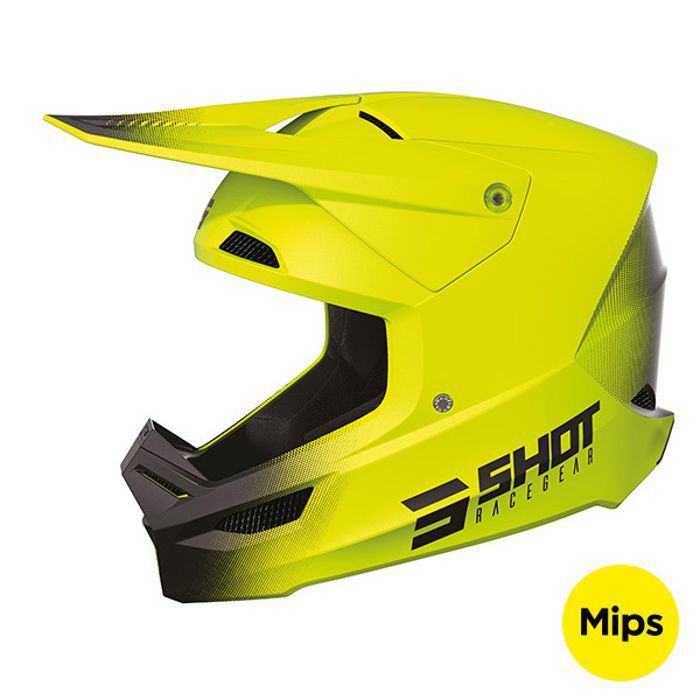 Casque Moto Cross SHOT RACE GEAR Furious Scope – Neon Yellow Glossy, ECE 22.06, Double D, Ventilé