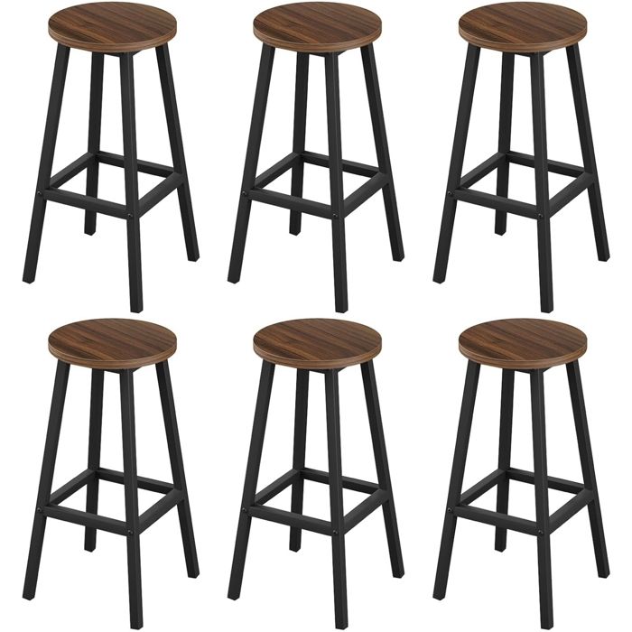 Lot De 2 Tabourets De Bar Klihome - Chaise Haute Bois Et Métal, Chêne Clair, Style Moderne Industriel