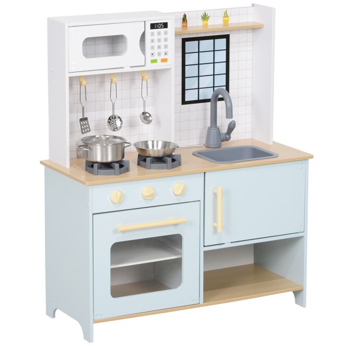 Cuisine enfant - AIYAPLAY - avec micro-ondes cuisinière espace de rangement accessoires de cuisine - pour enfants 3+ ans - bleu
