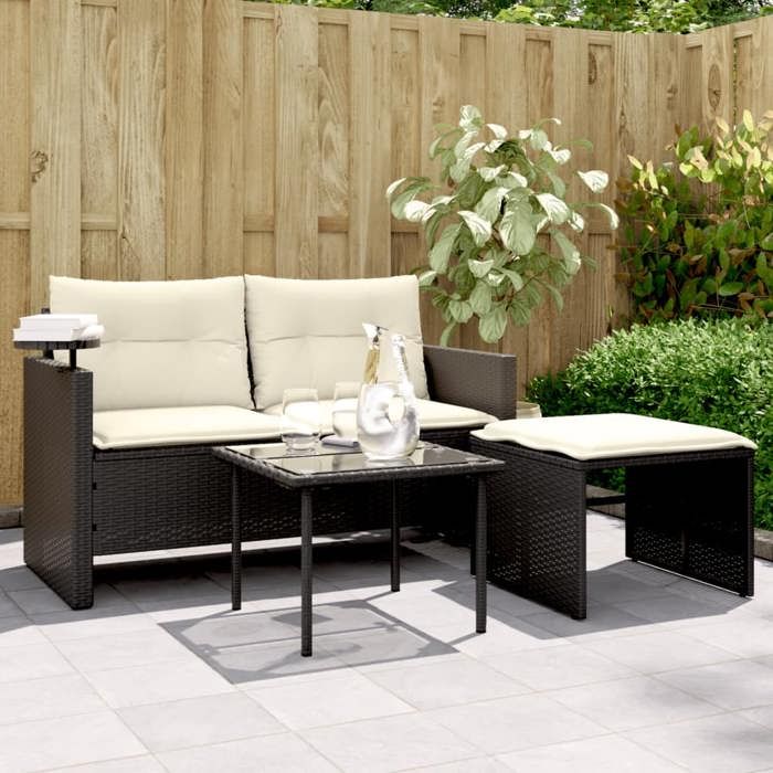 vidaXL Salon de jardin 3 pcs avec coussins résine tressée ensemble de salon ensemble de salon d'extérieur 3186693
