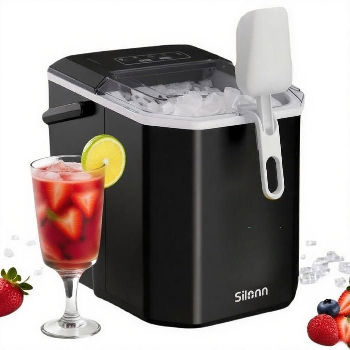 Silonn Machine à Glaçons 9 Glaçons En 6 Min - 12 KG/24H - Autonettoyante - 2 Tailles De Glaçons