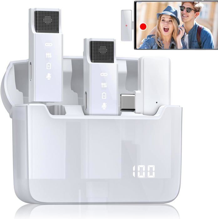 2 Microphones Cravate Sans Fil Bluetooth 5.3 - Pour Téléphone, Caméra, Ampli - Neufs Avec Emballage