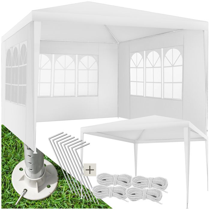 Tonnelle - TECTAKE - Pavillon BARINAS emboîtable en polyéthylène et en acier 300 x 300 x 250 cm - Blanc