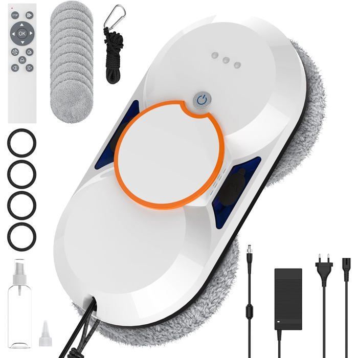 Robot laveur de vitre 65dB – double pulvérisation 3800Pa 3 programmes automatiques sécurité anti-chute 500mAh batterie