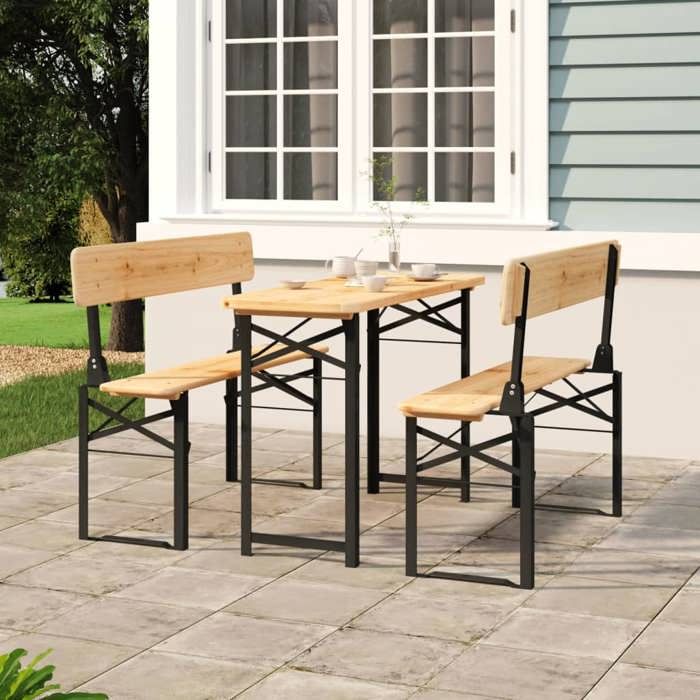 Salon de Jardin-Ensemble de tables à bière pliantes 3 pcs bois massif de sapin - Table + 2 Chaises de jardin(688631)DLEB