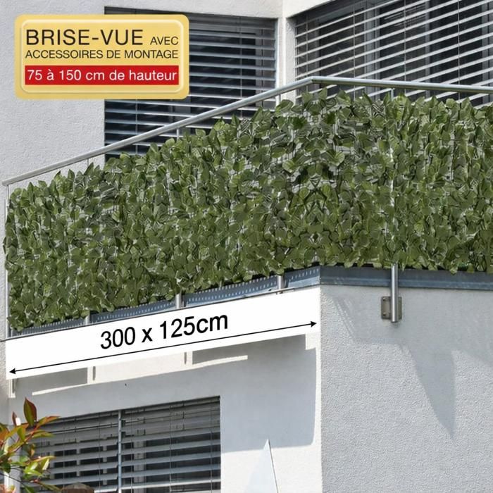 ELONEO Brise-vue balcon 300x125 cm motif feuilles haie artificielle vert 20 colliers inclus résiste météo