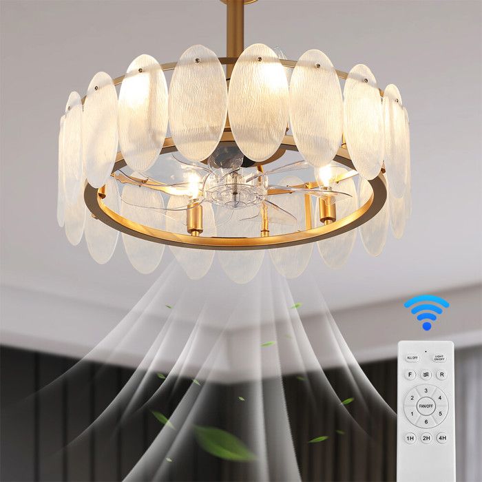 Ventilateur de plafond LED Chandelier 6 vitesses Lampe de salon avec télécommande E12 - No Brand