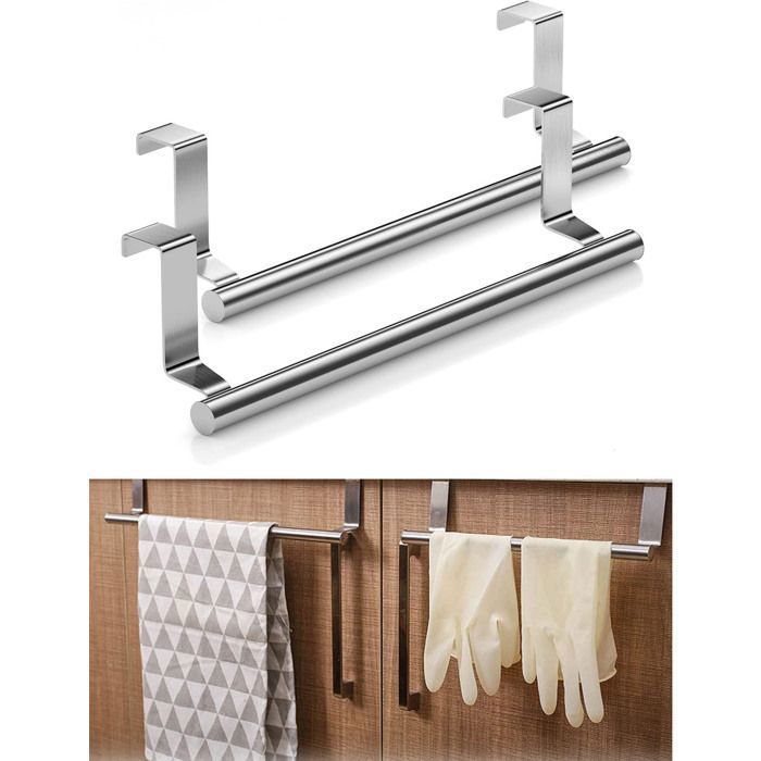 Lot de 2 porte torchon cuisine - porte serviette porte en inox - Sans Percer - pour cuisine et la salle de bain - 23*6cm - Label
