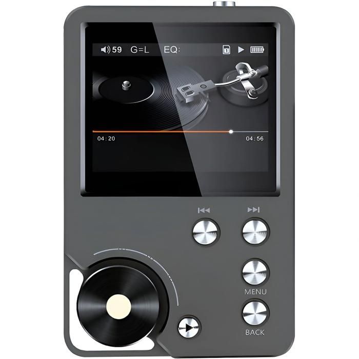 Lecteur MP3 mémoire 128 Go écran HD 2 pouces qualité sonore HIFI idéal pour le sport et les voyages portable gris argenté