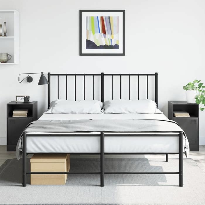 Tables de chevet en acier - vidaXL - Noir - 34 5x39x62 cm - Acier laminé à froid - Capacité 35 kg - 1 étagère