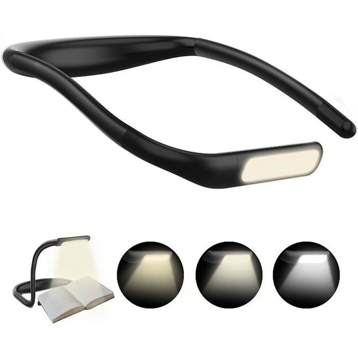 Lampe de lecture rechargeable à tour de cou lampe de bureau LED pliable 1800 mAh 3 modes de couleur rotation à 270° blanc