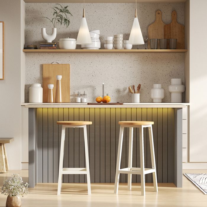 Tabourets de Bar Lot de 2 Chaises Hautes Tabourets de Cuisine avec Repose-Pieds Beige et Blanc