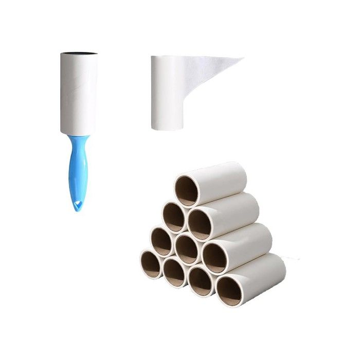Rouleau adhésif anti-poils - 12 rouleaux de rechange - 720 feuilles adhésives - Poignée ergonomique antidérapante