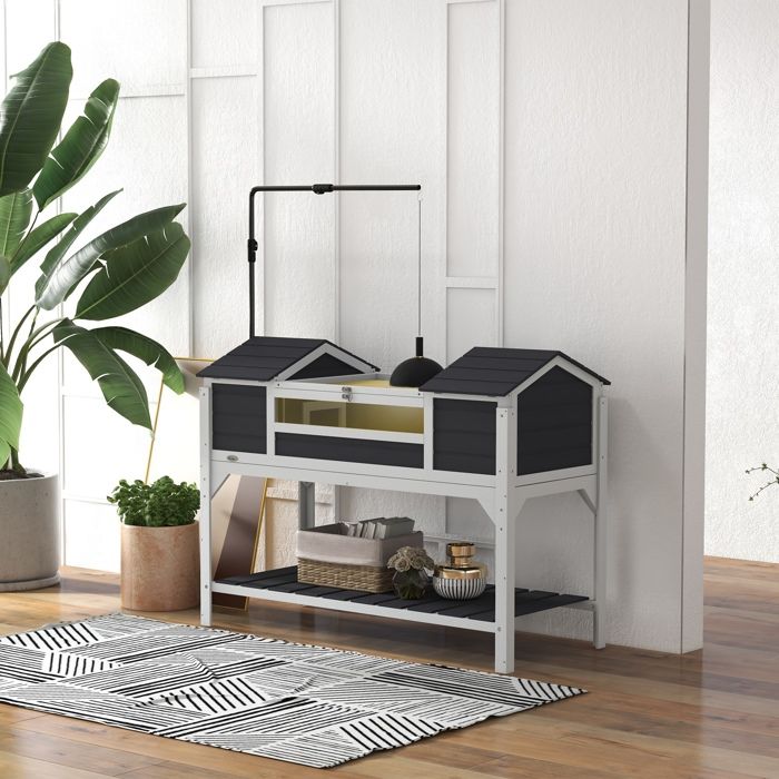 MOTHINESSTO3485-Maison tortue terrestre extérieure enclos tortue 2 niches support de lampe réglable bois massif 122 x 565 x 93 cm g