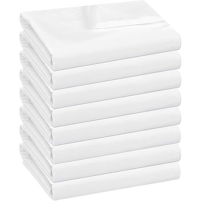 Lot 8 Drap Plate en Microfibre brossée Super Douce Ultra Doux qualité hôtelière Haut Gamme sans Repassage Blanc 8