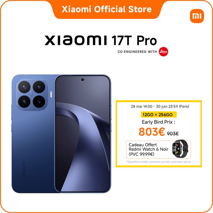 Smartphone - XIAOMI - 17T Pro - 12+256 Go - Écran 683 144Hz AMOLED - Batterie 7000 mAh Leica 5x