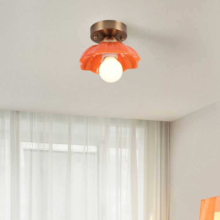 SNOGOLD Plafonnier Moderne E27 Luminaire Forme de Fleur en Céramique Orange Lampe de Plafond Style Médiéval pour Couloir Chambre