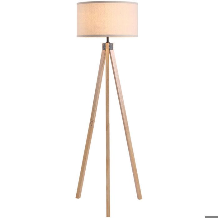 Lampadaire trépied style scandinave 40 W max. dim. 45L x 45l x 152H cm bois de pin lin beige