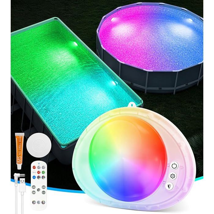 Nouveau Éclairage Piscine Submersible Sans Fil avec Télécommande Rechargeable Lumiere Piscine Sous Eau avec PROJECTEUR