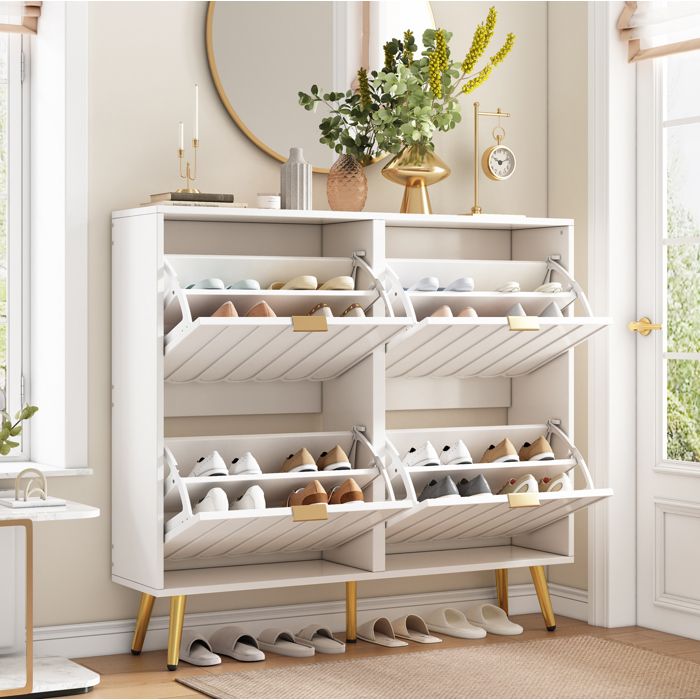 MEUBLIV Meuble à chaussures 4 abattants blanc 100 x 24 x 915 cm design moderne anti-basculement