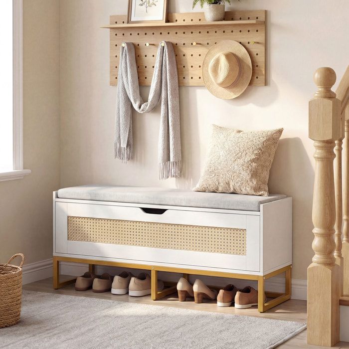 Banc à Chaussures COSTWAY Cannage avec Armoire de Rangement pour Entrée Chambre 100 x 35 x 44 cm (L x l x H) Blanc Banc à Chaussures COSTWAY Cannage avec Armoire de Rangement pour Entrée Chambre 100 x 35 x 44 cm (L x l x H) Blanc