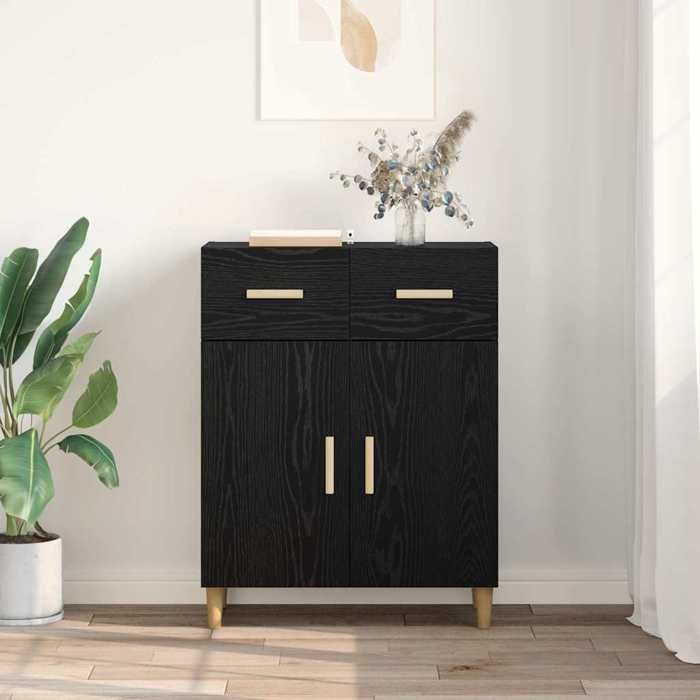 Noir Commode Salon CHIC Buffet bas/Cabinet 1 PC Chêne noir 34x69 5x89 cm Bois dingénierie N15670