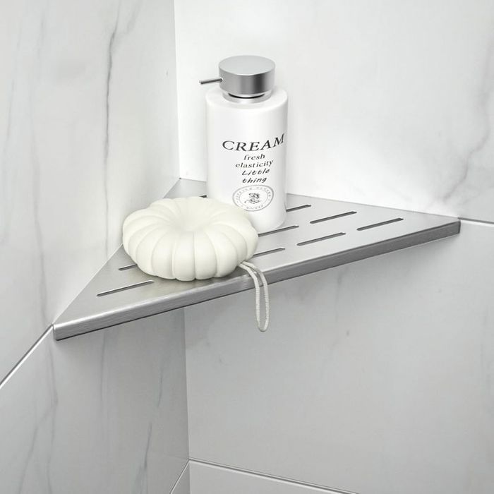 Étagère Douche Angle Inox Argent - Rangement Shampoing Salle Bain