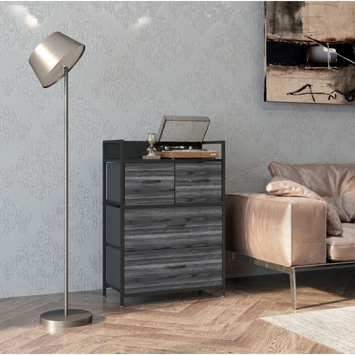 Buffet haut – 4 tiroirs en tissu – style industriel – noir – 60 x 29 x 85 cm