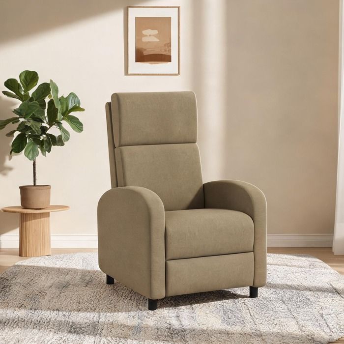Fauteuil relax en polyester effet lin soft beige inclinable jusquà 160° avec repose-pieds intégré dimensions 64 x 86 x 102 cm