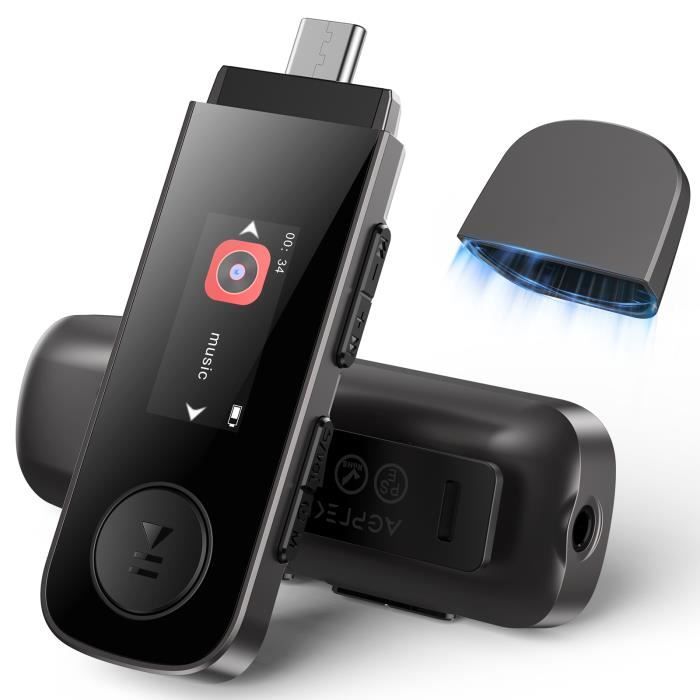 AGPTEK 64Go Lecteur Mp3 USB C avec Bluetooth 5.3, Type-C MP3 Musique sans Perte HiFi avec Radio FM/Enregistreur