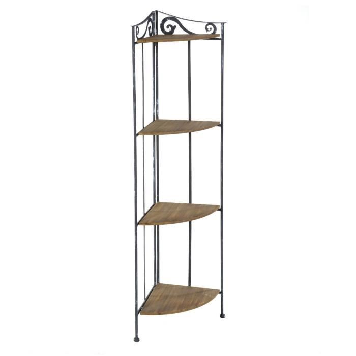 Etagère d'angle 4 niveaux en métal et bois MDF ... - Achat ...