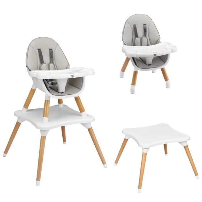 chaise pattes réglables tout-petits nourrissons Chaise haute pour bébé avec double plateau amovible pour bébé rehausseur chaise haute en bois 3 en 1 