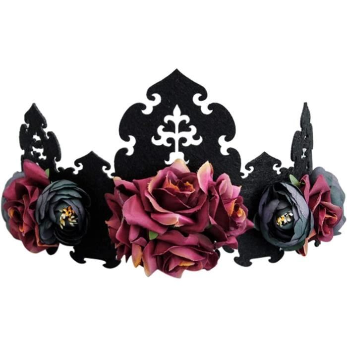 Serre-tête Elfe Gothique Noir - Couronne De Fleurs Artificielles, Pour Halloween, Carnaval, Fête Médiévale Ou Mariage Thématique