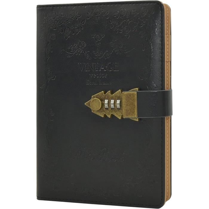 Carnet Notes Secret NectaRoy A5 - Serrure Combinaison, Cuir PU, Porte-stylo, Fentes Cartes