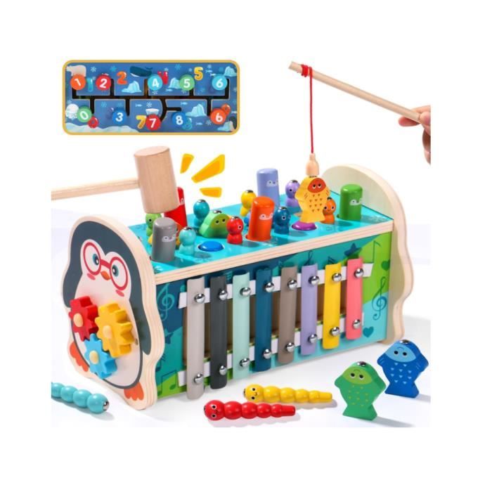 Jouet en Bois - Mixte - 6 en 1 - Développement Éducatif - Cadeau Enfant 1 An - Sécurisé