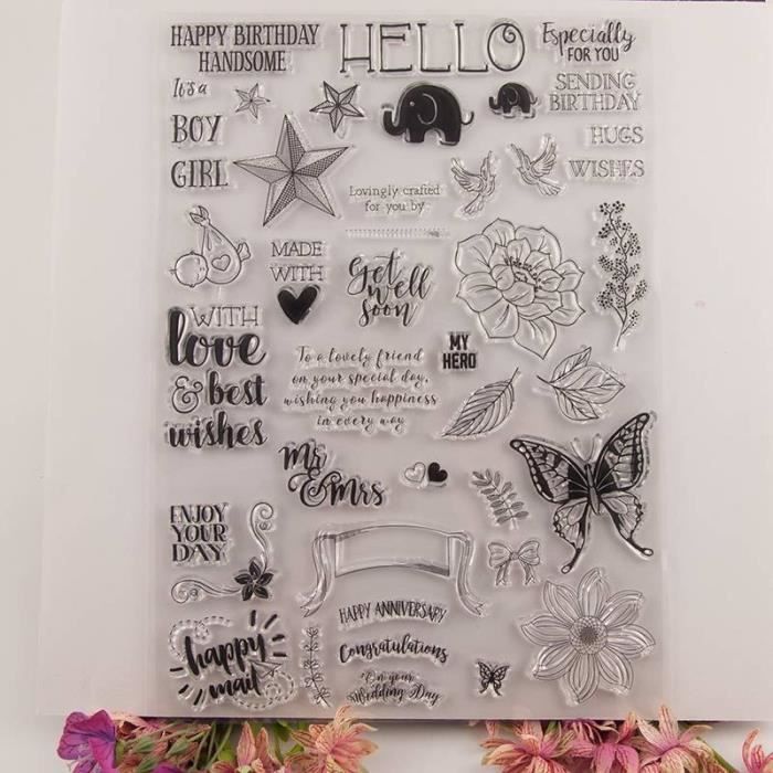 Joyeux Anniversaire Elephant Fleur Papillon Scrapbook Bricolage Cartes Photo Clair Timbre En Caoutchouc Transparent Cdiscount Beaux Arts Et Loisirs Creatifs