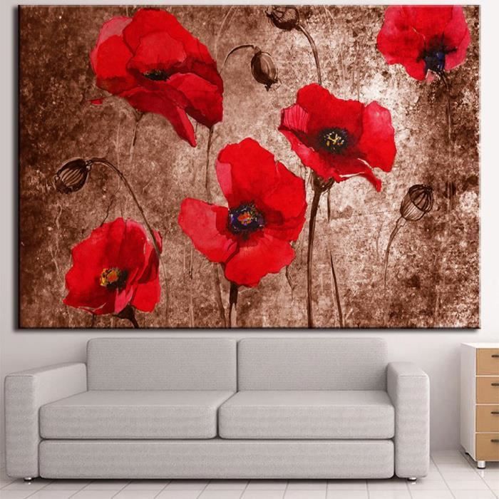 Cqzk Moderne Toile Peinture Fleurs Combinées Affiches Abstrait Rouge  Coquelicot Impressions sur Toile Mur Photos pour Salon 30x40cmx2 30x60cmx2  30x80cmx1no Cadre Décorations murales Cuisine & Maison