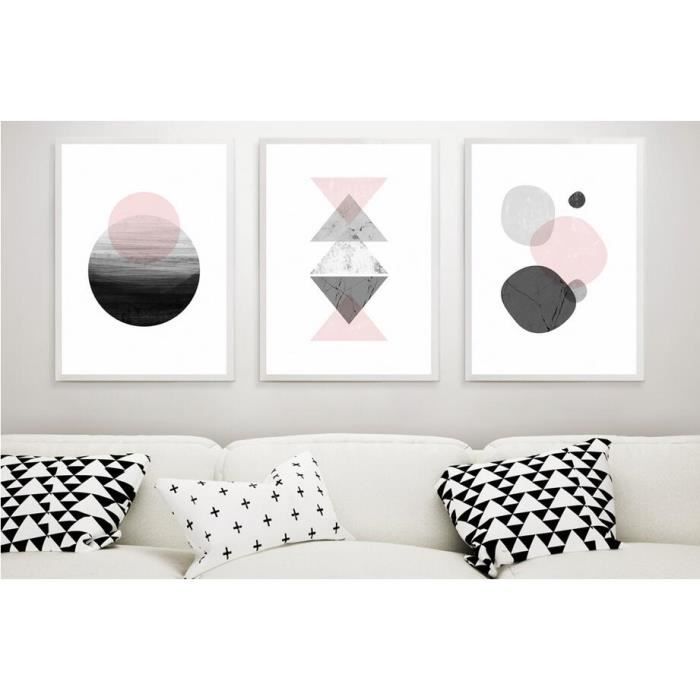 Famille moderne motif géométrique peinture décorative simple 3 panneaux  salon canapé fond peinture chambre à coucher toile peinture - Achat / Vente  objet décoration murale - Cdiscount
