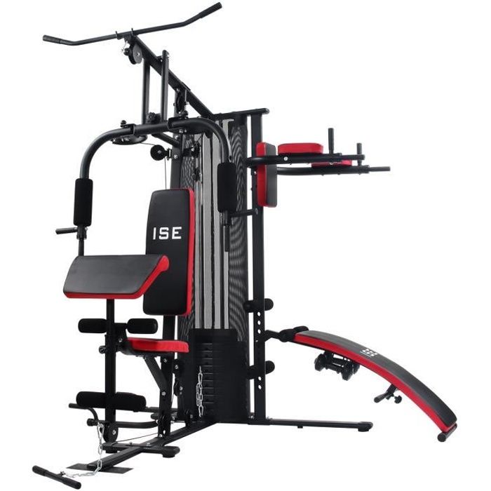 ISE 50 en1 Station de Musculation Multifonction Mixte Complet,Appareil de Musculation avec Poids 45KG,Construction Robuste,Câbles