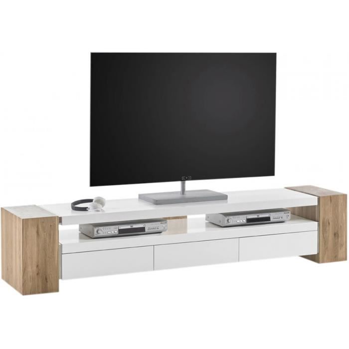 Meuble Tv Design Avec 3 Tiroirs En Bois Mdf Et Bois Massif Coloris