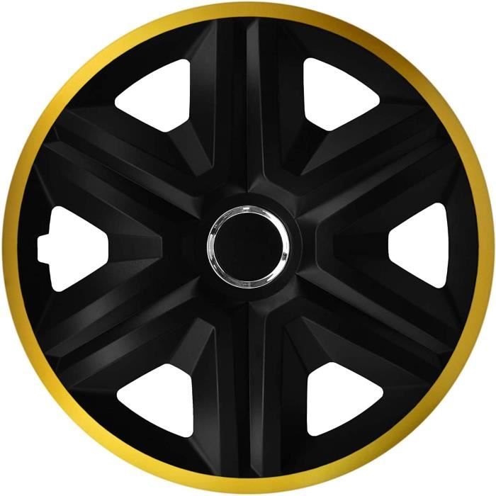 Enjoliveurs de roue pour jantes en acier NRM FAST LUX Jeu de 4 enjoliveurs  bicolores ABS Noir-Or, 15
